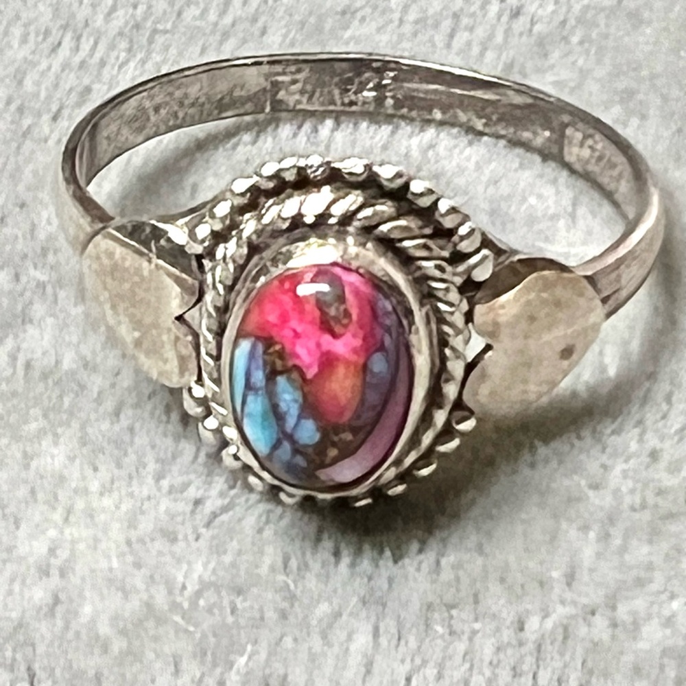 SUPER BUY Cotton Candy Kingman Turquoise Ring Size 7 Sterling Silver